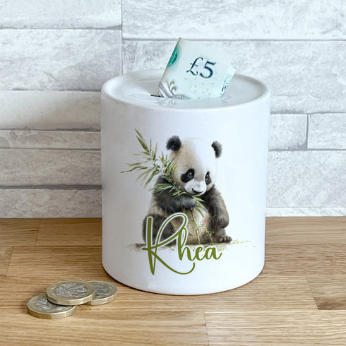 Personalised Ceramic White Money Box Coin Bank - Panda Bear